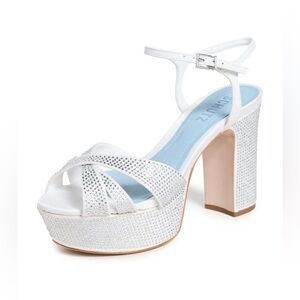 NEW SCHUTZ Women's Keefa Crystal Sandals, White, 7.5 M US Heels